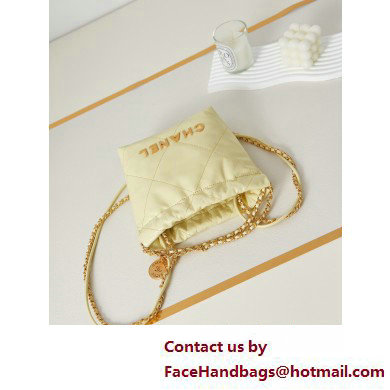 Chanel Shiny Calfskin  &  Gold-Tone Metal CHANEL 22 Mini Handbag AS3980 Light Yellow